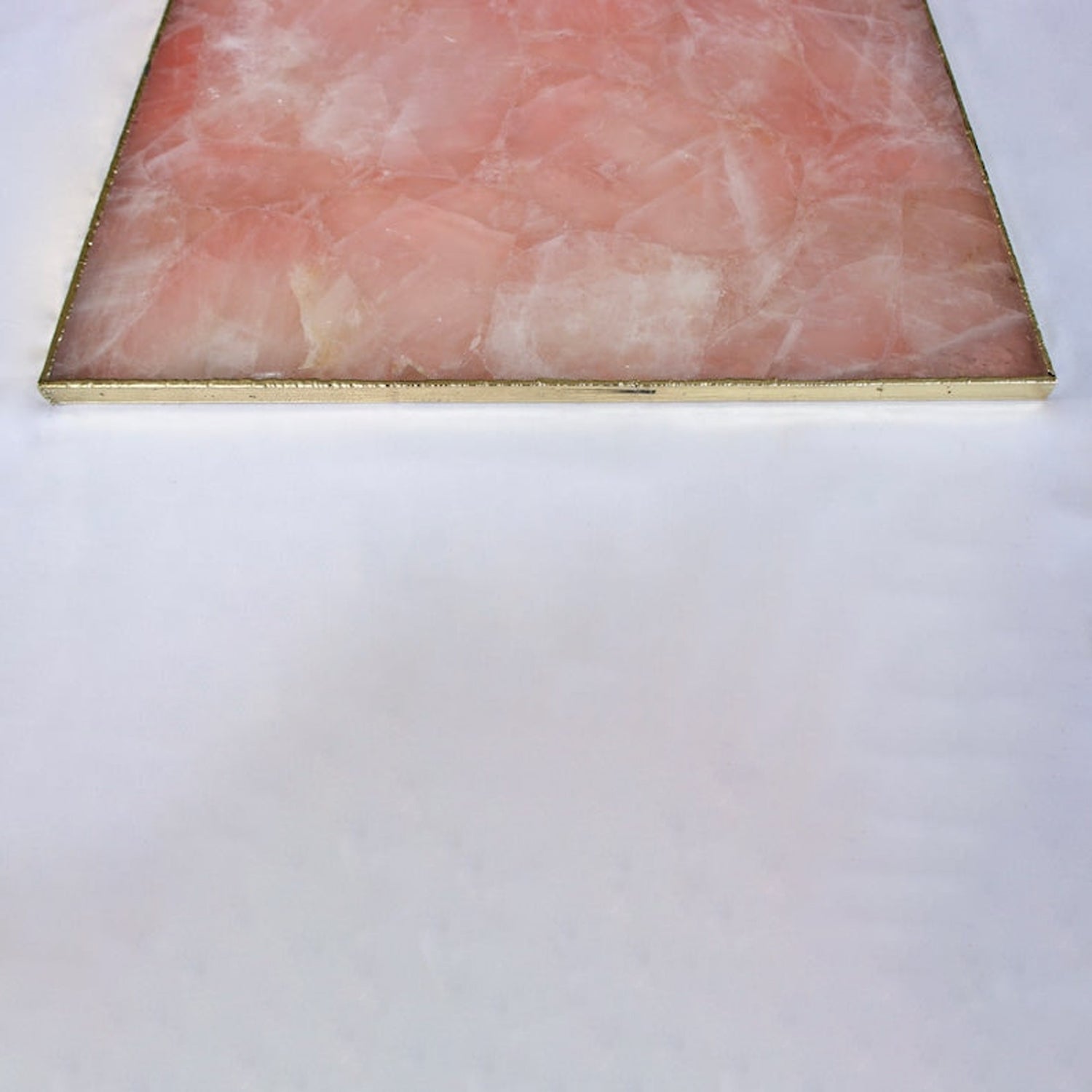 Rose Quartz Agate Serving Tray With Brass Handles | Square