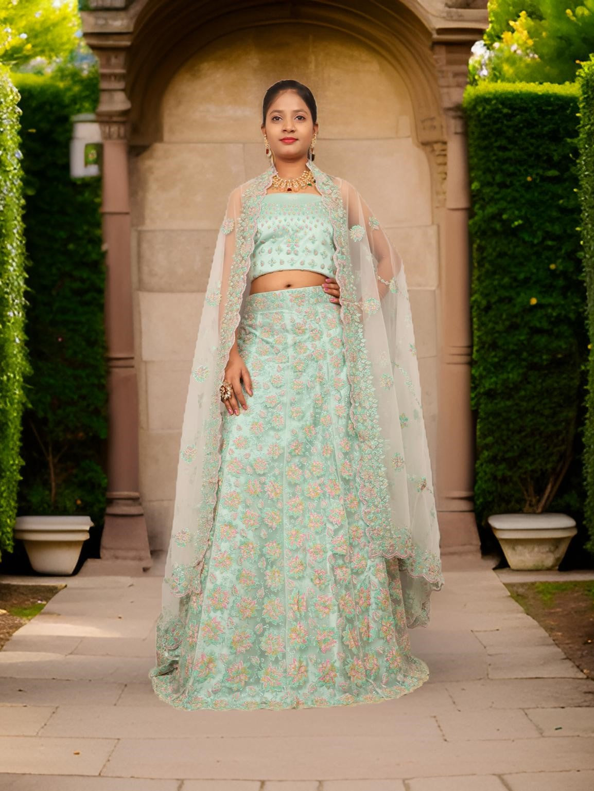Semi-Stitched Lehenga with Soft Net Fabric & Multi beads work by Shreekama