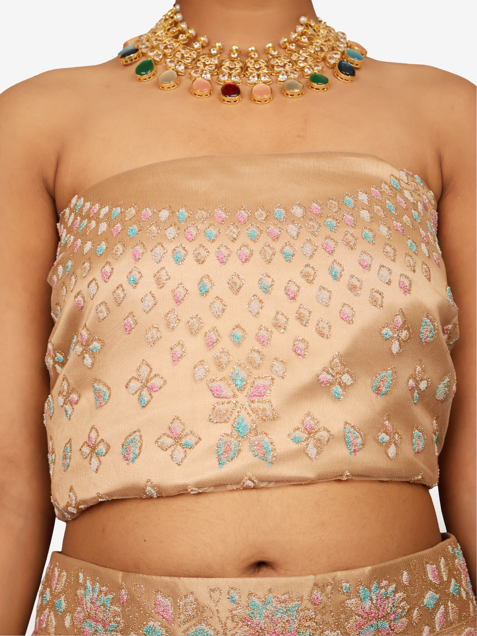 Semi-Stitched Lehenga with Soft Net Fabric & Multi beads work by Shreekama