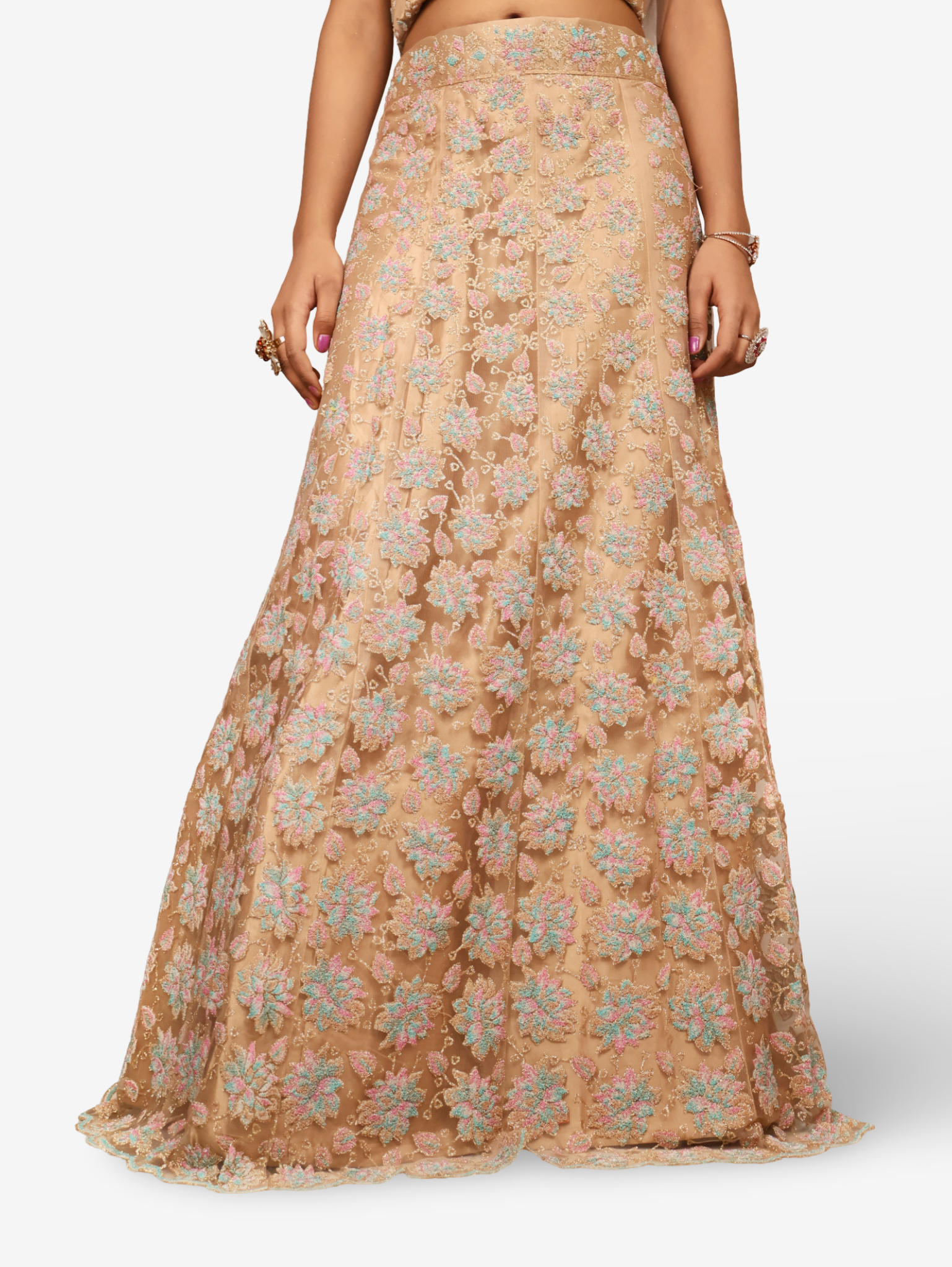 Semi-Stitched Lehenga with Soft Net Fabric & Multi beads work by Shreekama