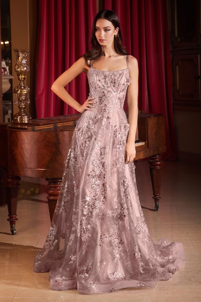 Sequin Floral Printed A-Line Dress