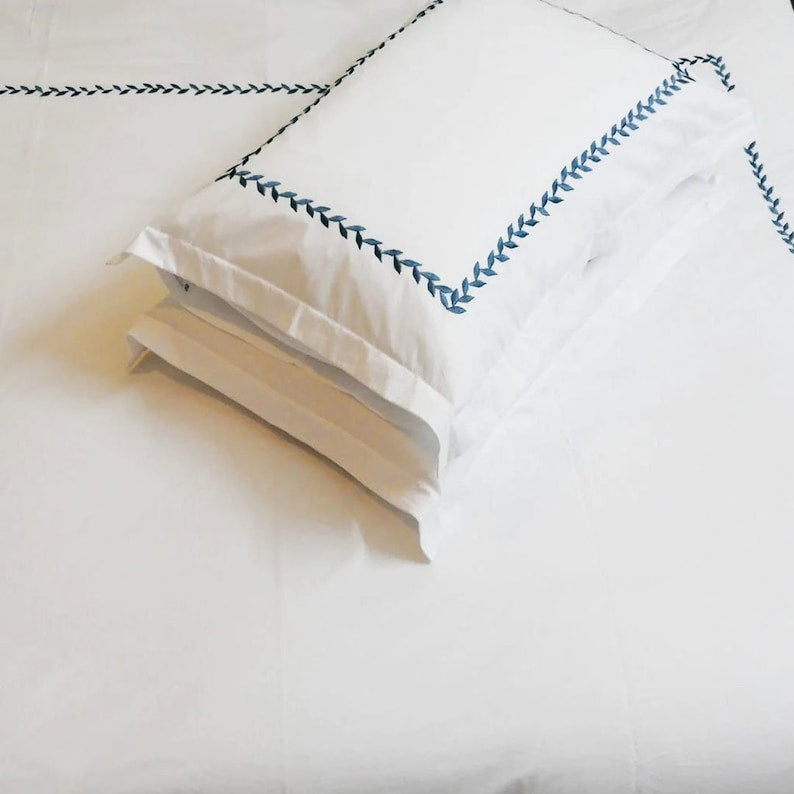 Willow Leaves - Pure Linen Embroidered Edge Duvet Cover Sets