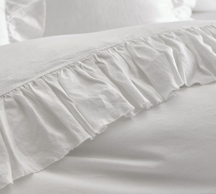 White - 100% Pure Linen | Linen Cotton Mix | 3 Piece Ruffle Duvet Cover Set | Handmade | Pre-washed | Soft