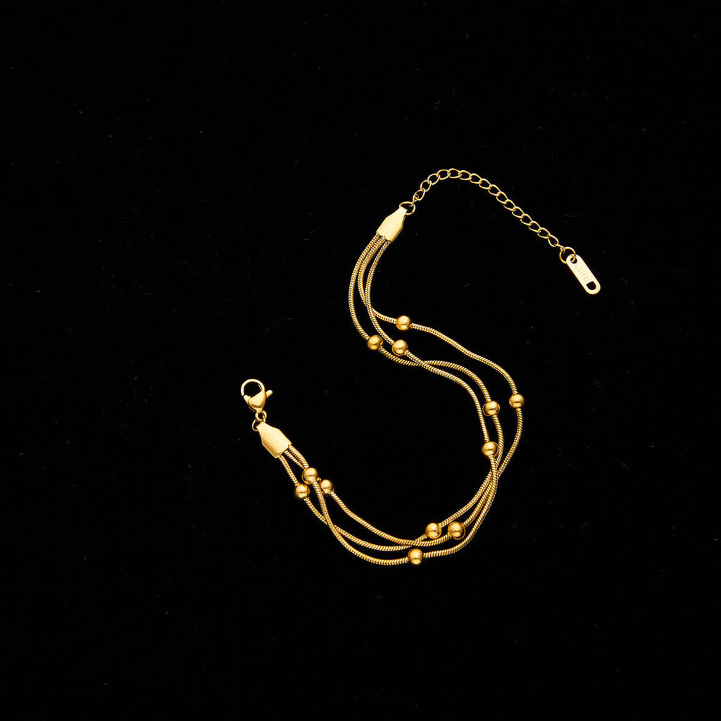 Triple Layer Gold Chain Bracelet with Beads E-legant Women’s Jewelry